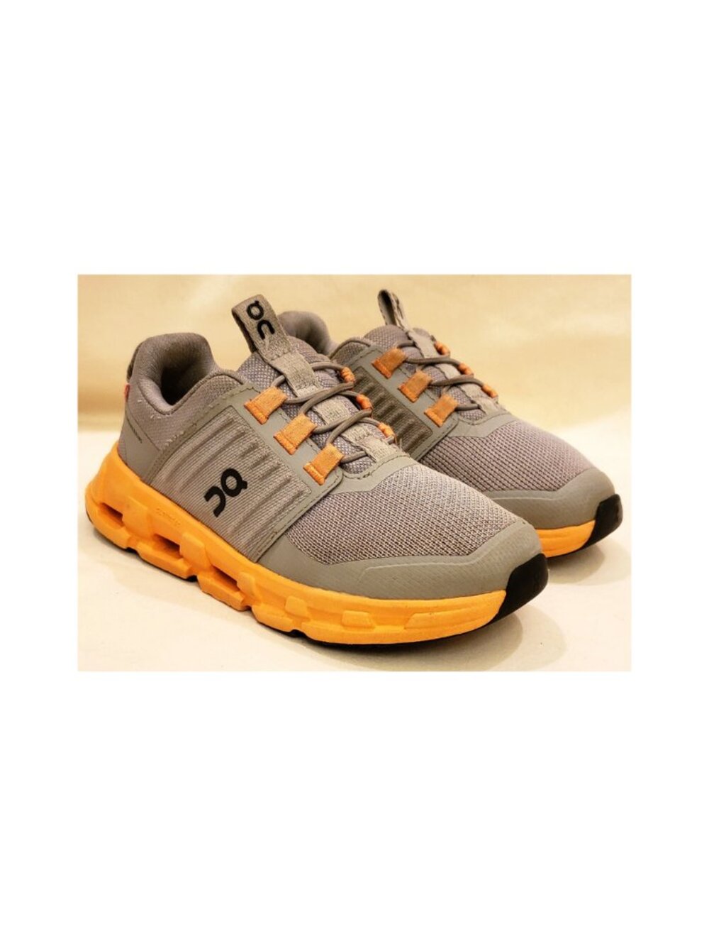 On Cloudswift Kids Sneakers, Size US K12, Grey Mesh Upper/Orange CloudTec Sole